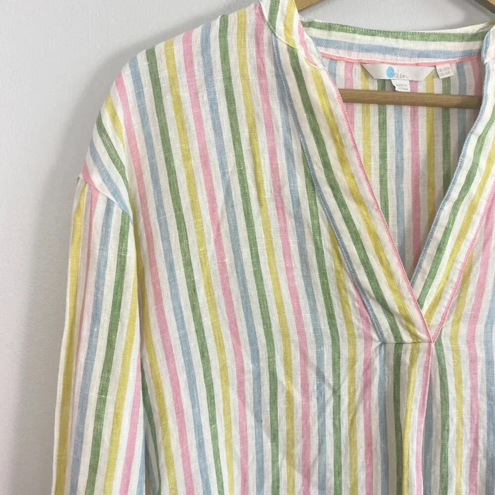 Boden Linen Pastel Rainbow Striped Tunic Top - Picture 3 of 13